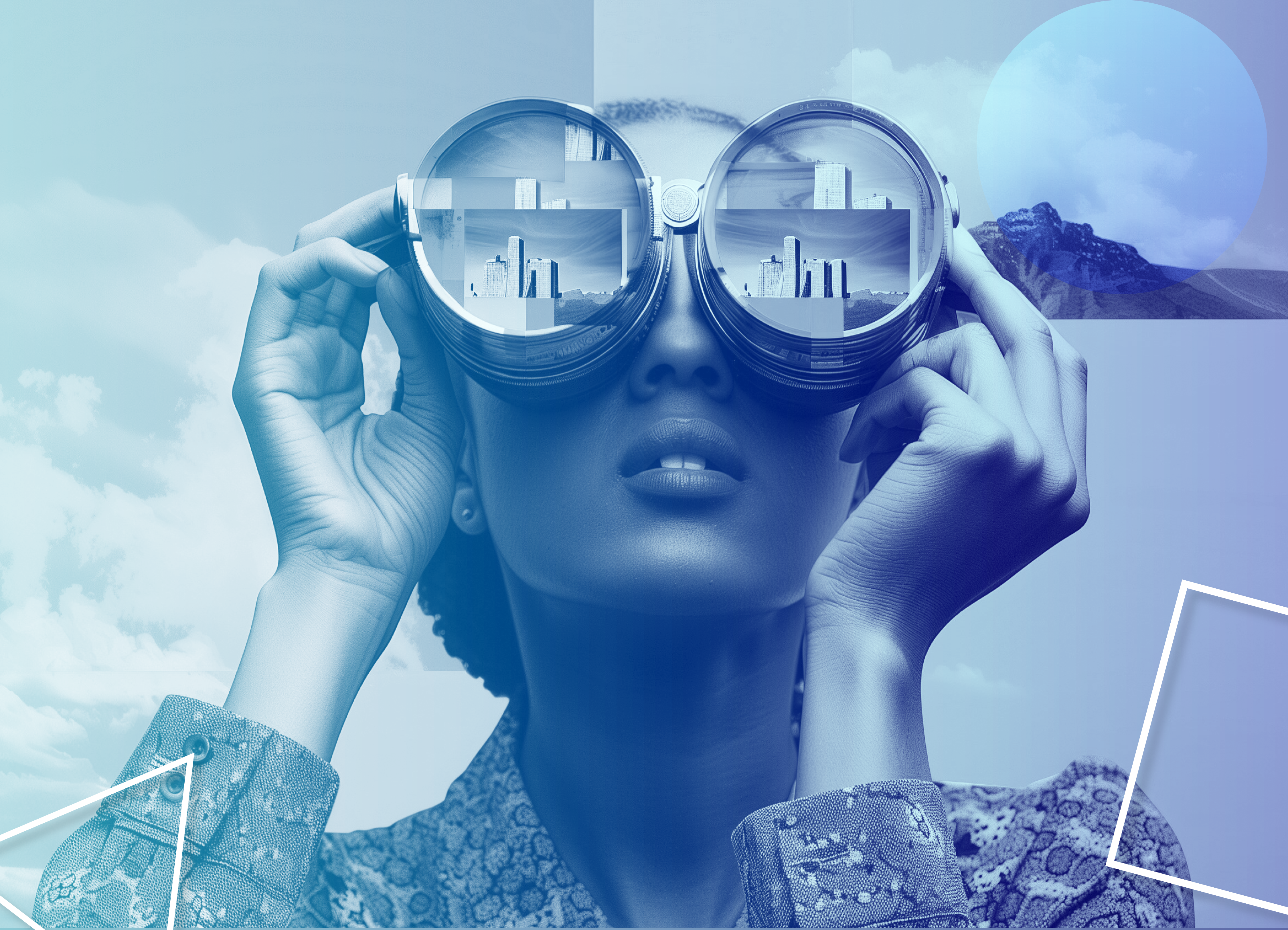 Person looking at the landscape through lenses