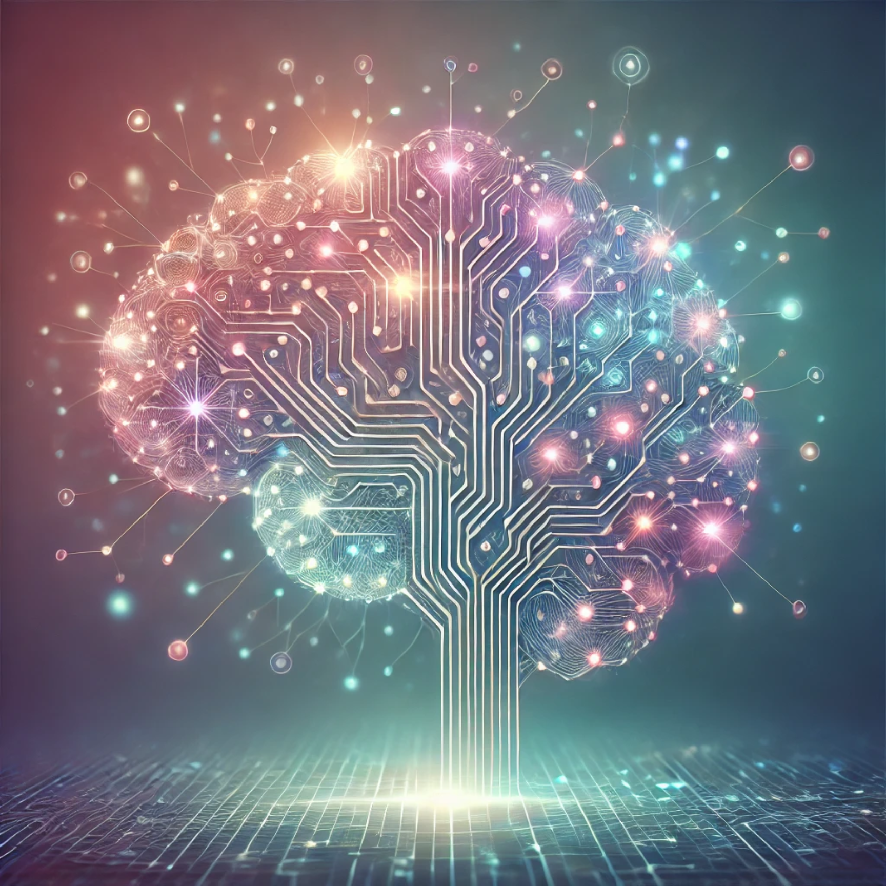 Image of brain with circuits and lights