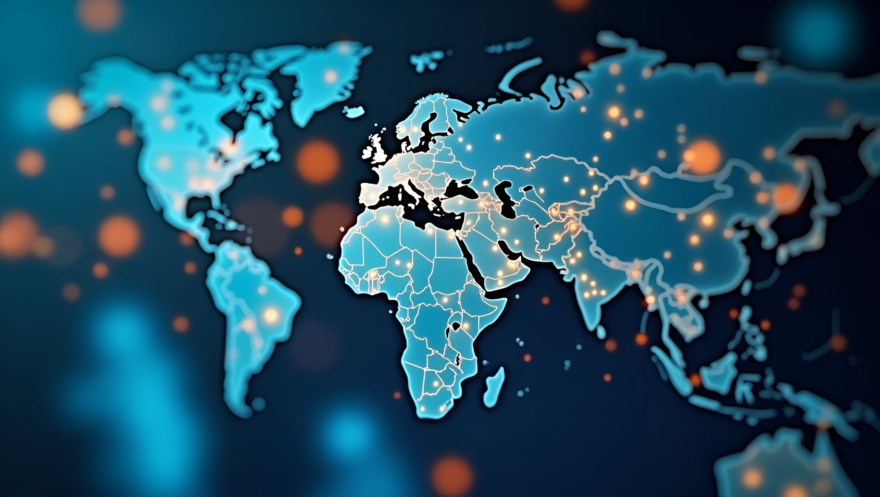 World map with warning-signal dots Digital globe with warning points highlighted