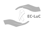 Logo of EC-LuC showing two hands, one up one down, holding a lung cancer ribbon inbetween