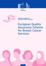 Image of a cover with the ECIBC logo of two hands holding a pink breast cancer ribbon and four women from different cultures