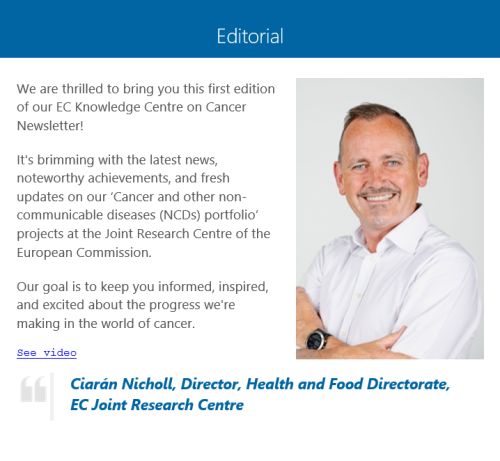 Image of editorial of the Knowledge Centre on Cancer newsletter edition 1/2024 by Dir. Ciarán Nicholl