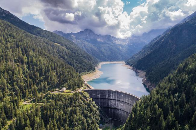 Dam wall of Frera, Val Belviso in Valtellina. Aerial view Dam wall of Frera, Val Belviso in Valtellina. Aerial view