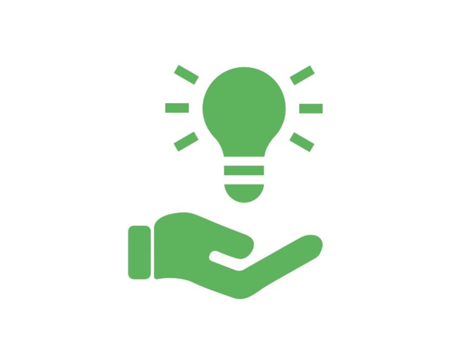 icon with a hand holding a lightbulb