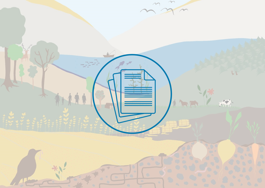 biomass report cover with a slightly transparent white layer and a leaflet icon in the middle