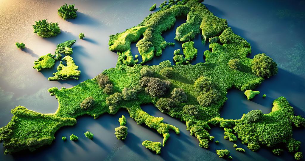 Birds eye view of Europe, but covered in trees and greenery